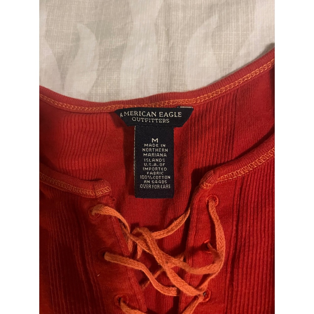 American Eagle y2k 90s babydoll lace up t shirt orange red medium - Picture 3 of 8
